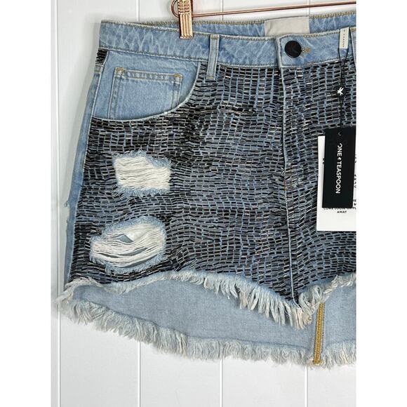 NWT One Teaspoon Railed Sequin Junkyard Low Waist Denim Skirt Size 34 - Picture 6 of 11